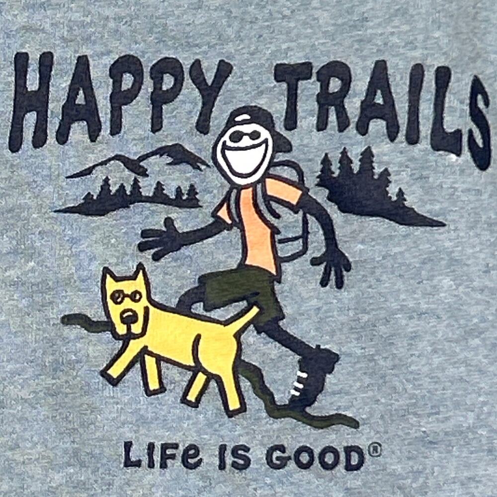 Life is Good Henley T Shirt Small Blue Happy Trails Hiking Dog Long Sleepwear